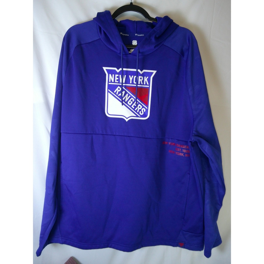Fanatics New York Rangers NHL Mens 2XL Blue Pullover Hoodie Camo Sleeve Logo‎